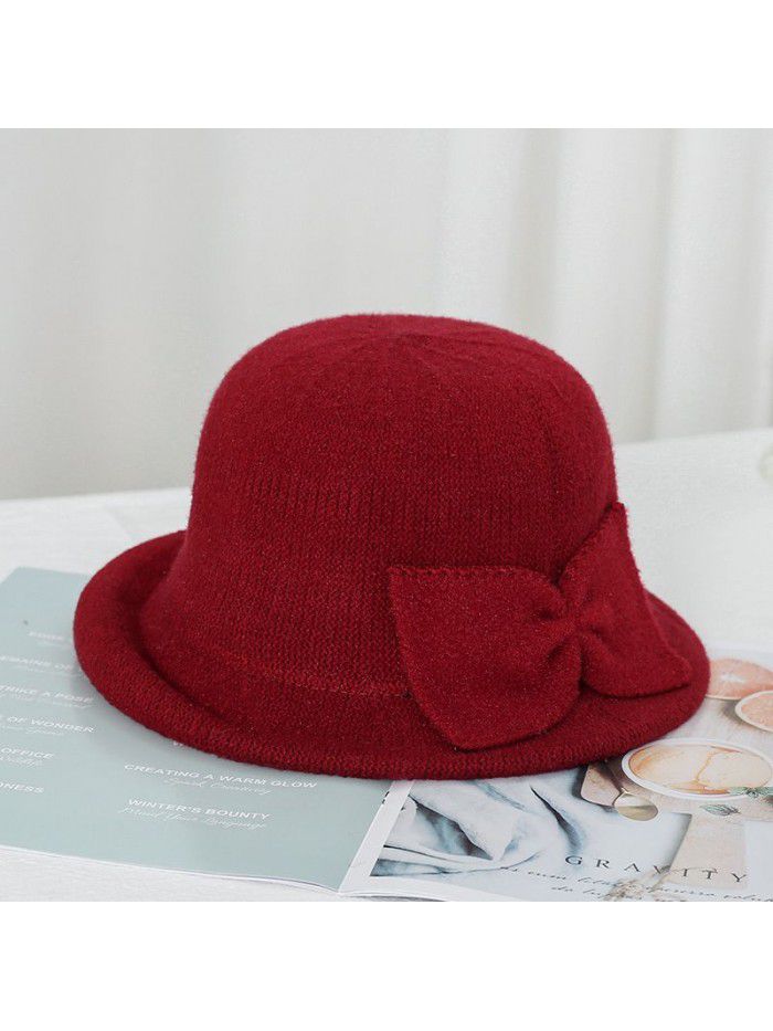 Women's hat autumn and winter bow imitation mink velvet round edge small basin hat outdoor warm hat