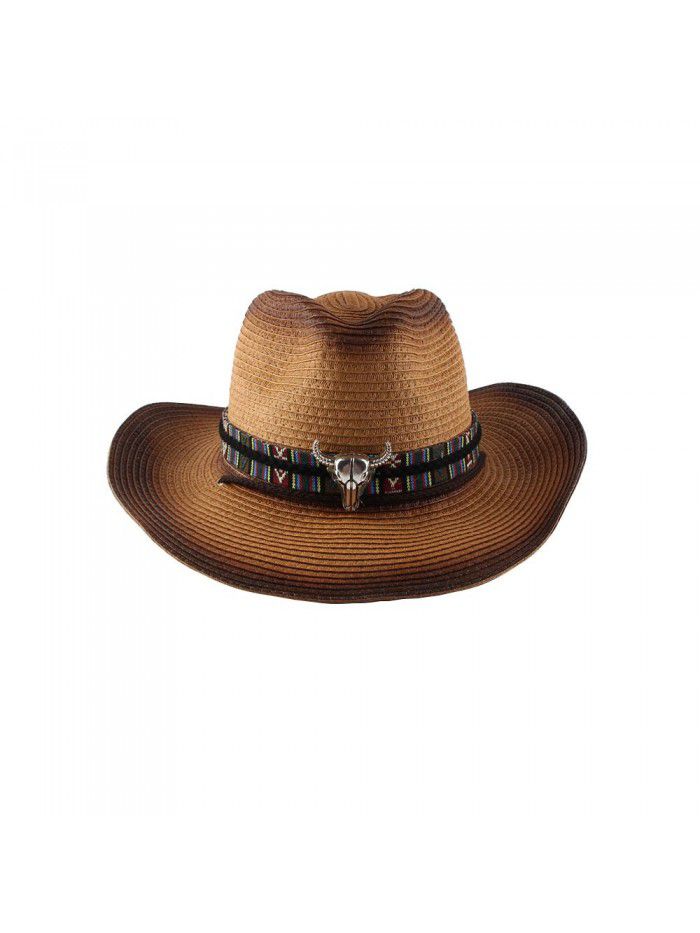 Fashion big eaves western cowboy hat women spring and summer new rolled edge ox head sun shade straw hat