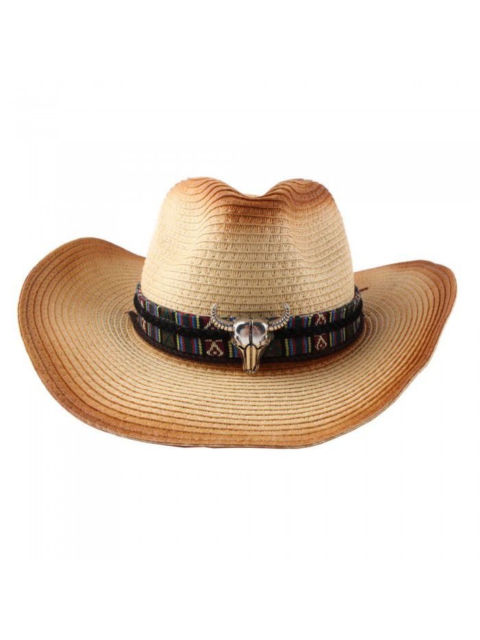Fashion big eaves western cowboy hat women spring and summer new rolled edge ox head sun shade straw hat