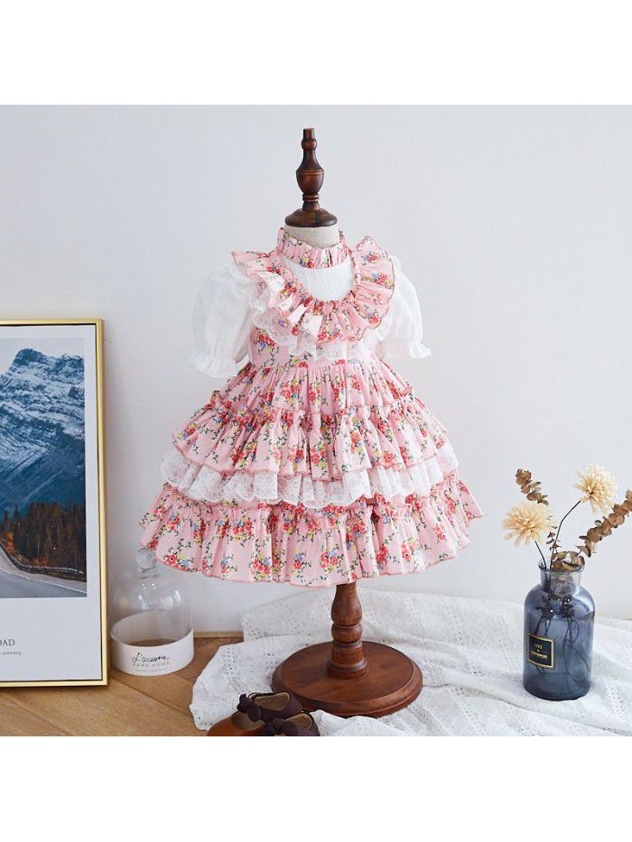 Spanish children's skirt 3-year-old girl crowd dress  summer print Princess Dress Lolita children's wear 