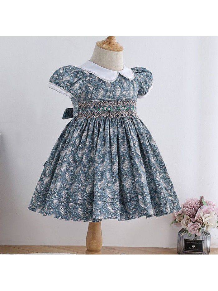 Children's garden princess skirt floral collection heavy industry printed short sleeve skirt  summer new girl's dress 