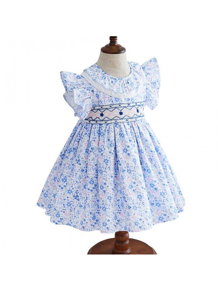 Garment processing short sleeve children's skirt small and medium sized children's floral dress OEM brand princess skirt small batch children's clothing customization 