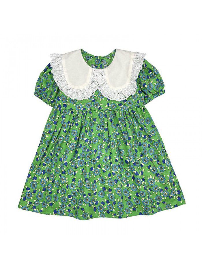 Girls' short sleeve dress  summer new children's floral Lapel skirt baby Korean summer dress fashion 