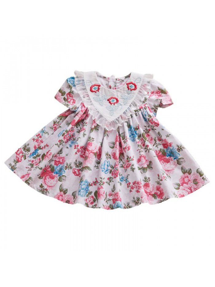  new embroidered Euro American style children's skirt girl's summer princess skirt children's medium length Printed Dress 