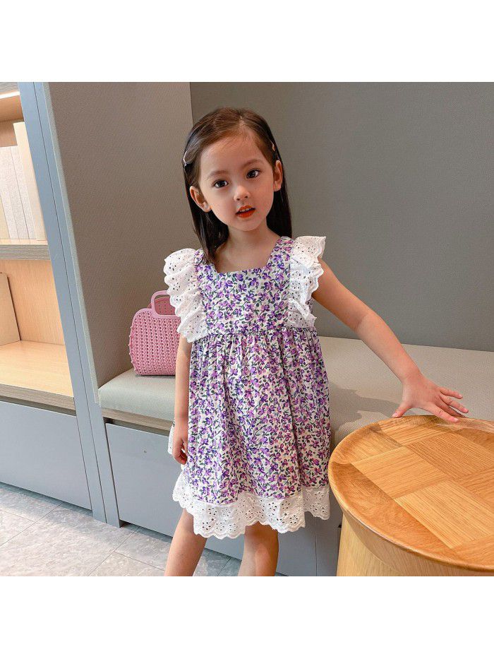 Girls' sleeveless dress  summer new children's foreign style floral skirt 