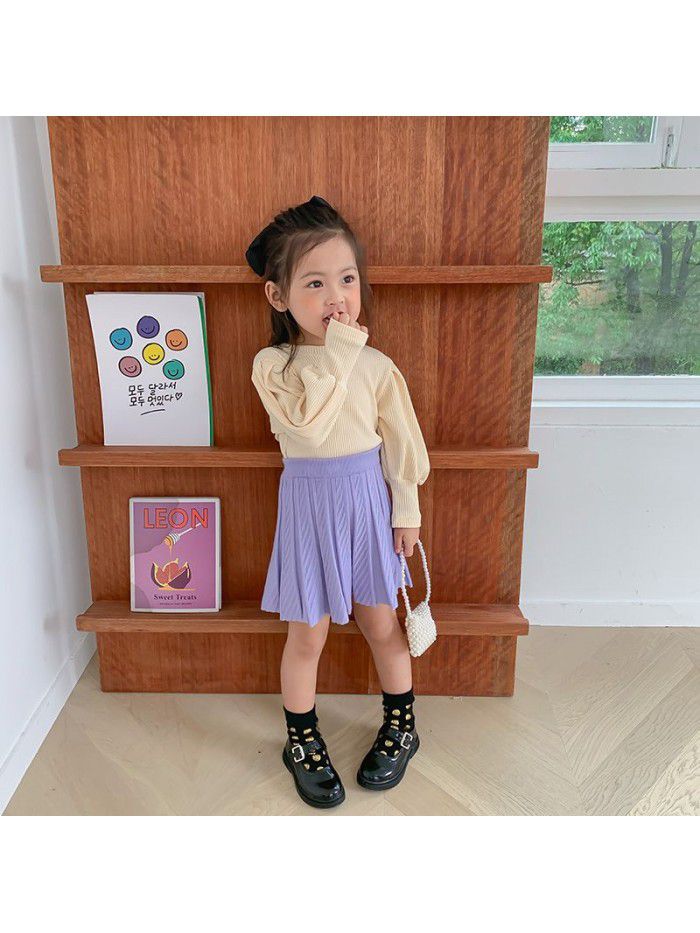 Girls' wool skirt  autumn new children's knitting pleated skirt 