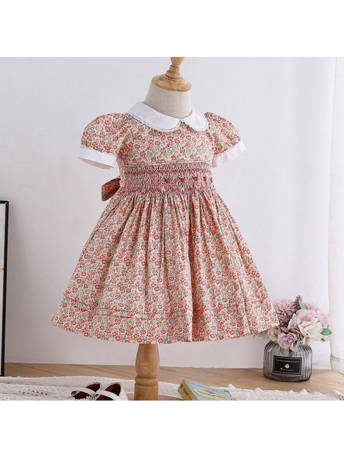 Children's garden princess skirt floral collection heavy industry printed short sleeve skirt  summer new girl's dress 