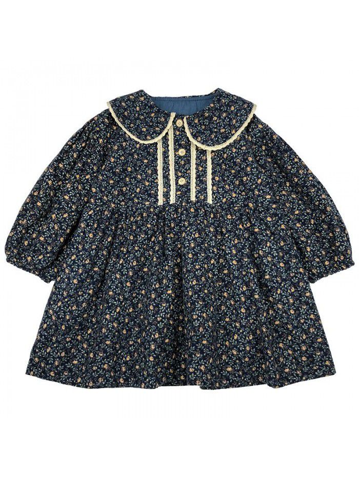 Girls' floral long sleeve dress autumn and winter  new children's foreign style skirt 