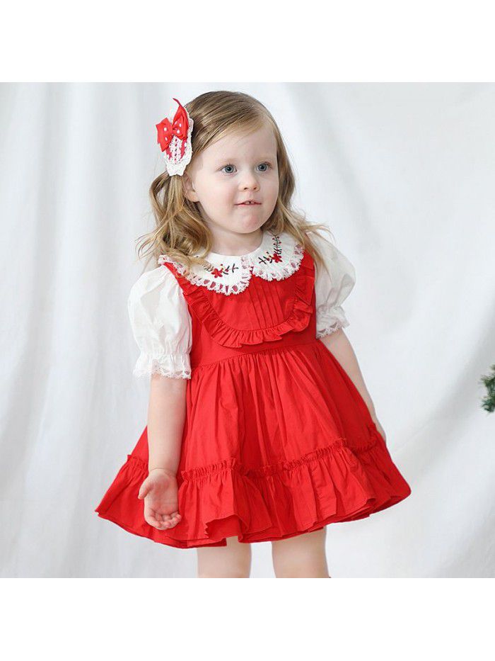 Girls' foreign style short sleeve children's dress one year old baby princess skirt Lolita retro court style puffy skirt 