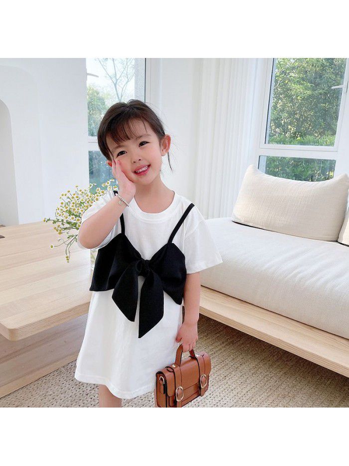 Girls' Knitted Dress  summer new nubao Korean two pieces summer dress children's foreign style short sleeve skirt 