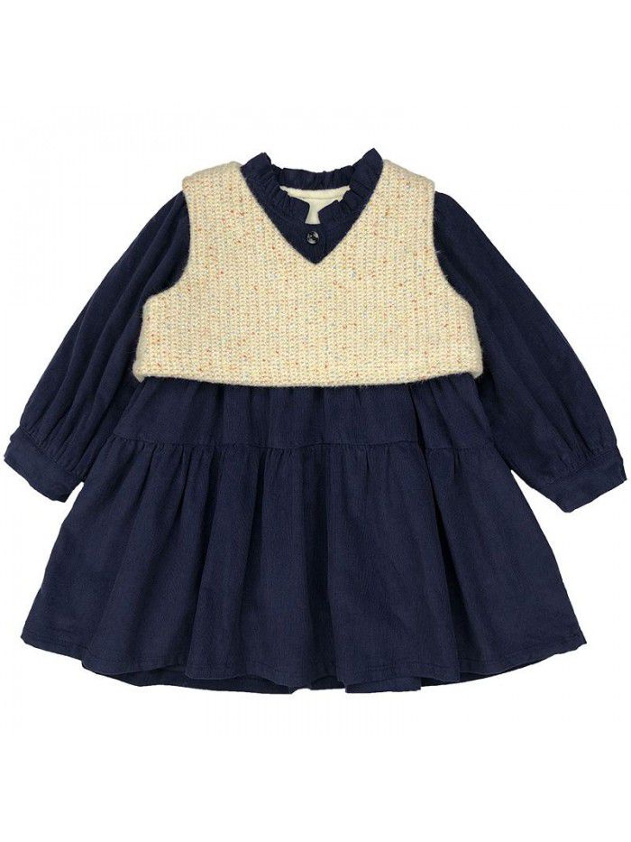 Children's clothing  new children's autumn and winter net red suit girls corduroy blouse two piece baby winter dress skirt 