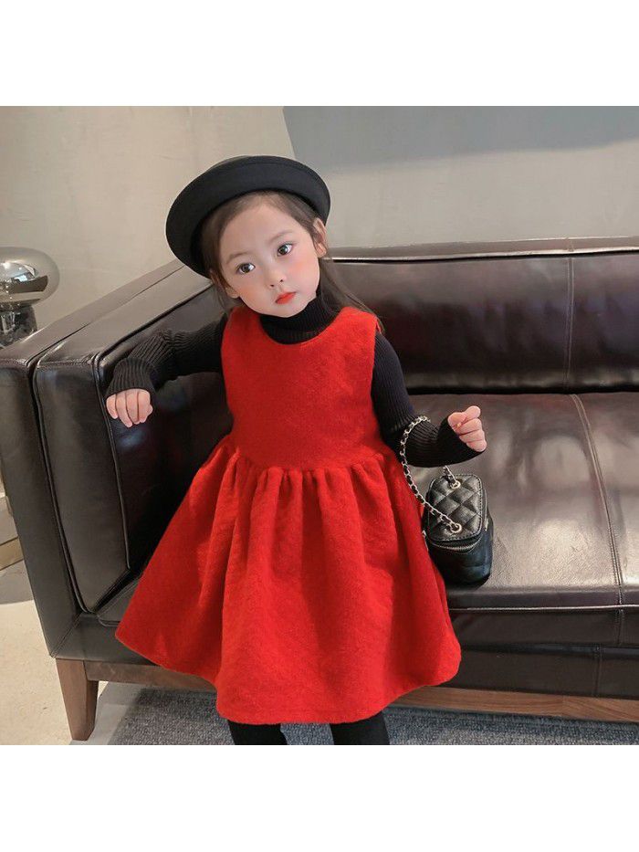 Girls' dress autumn winter  new children's solid color vest skirt princess skirt baby girl's winter skirt Plush 