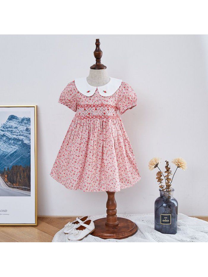  summer new girls' dress Korean printed children's princess skirt sweet cute Lapel children's skirt 