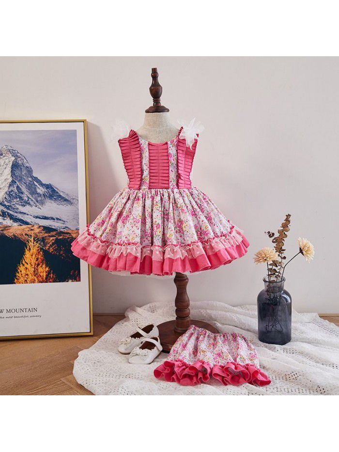 summer court style children's new girl's dress printed sleeveless children's skirt European and American baby vest skirt 