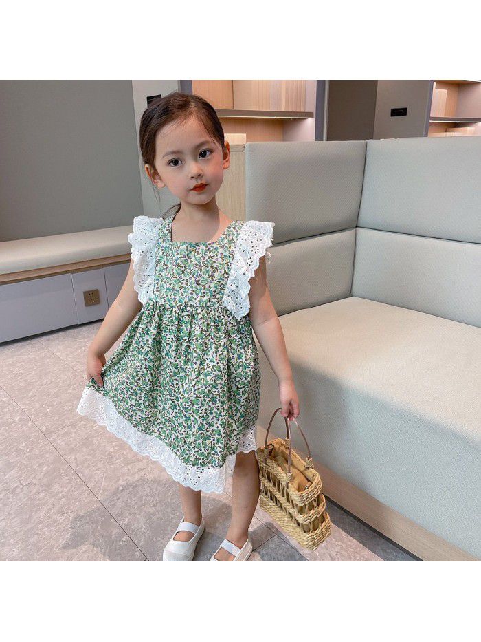 Girls' sleeveless dress  summer new children's foreign style floral skirt 