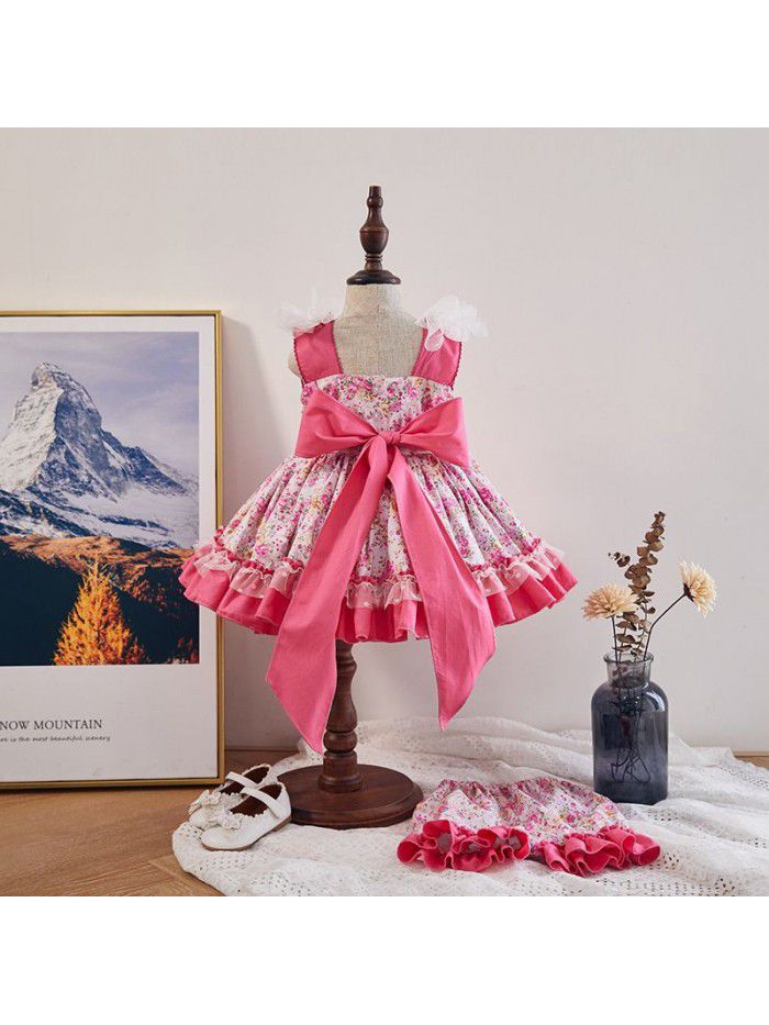  summer court style children's new girl's dress printed sleeveless children's skirt European and American baby vest skirt 