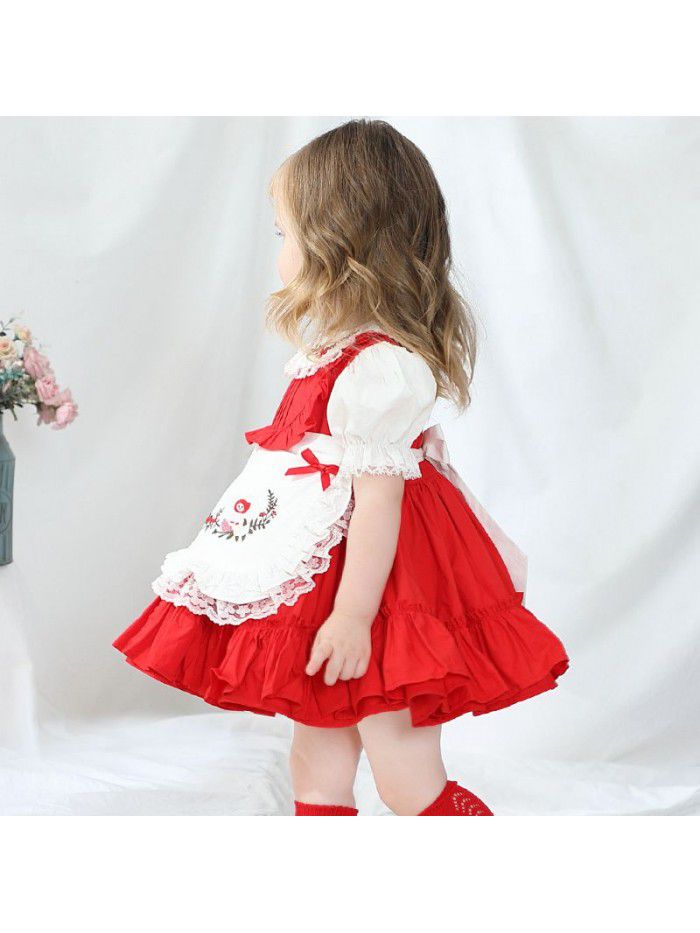 Girls' foreign style short sleeve children's dress one year old baby princess skirt Lolita retro court style puffy skirt 