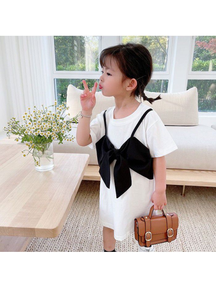 Girls' Knitted Dress  summer new nubao Korean two pieces summer dress children's foreign style short sleeve skirt 
