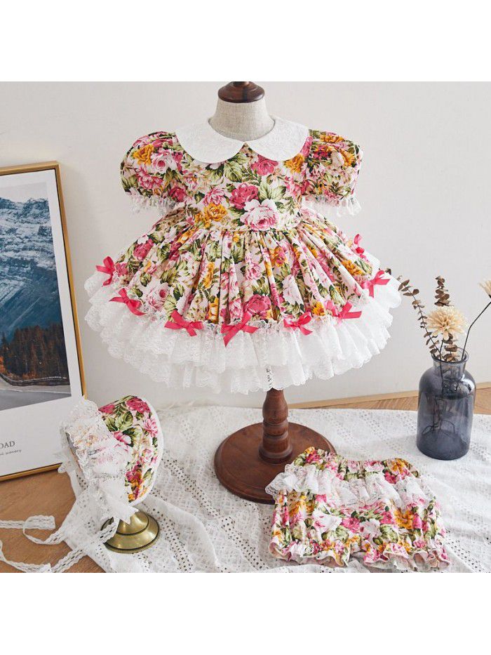 Girls' Lapel Spanish dress bowknot girls' Lolita skirt children's pompous princess skirt 