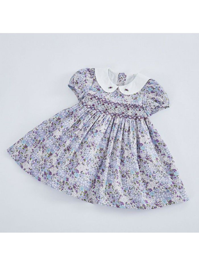  summer new girls' dress Korean printed children's princess skirt sweet cute Lapel children's skirt 