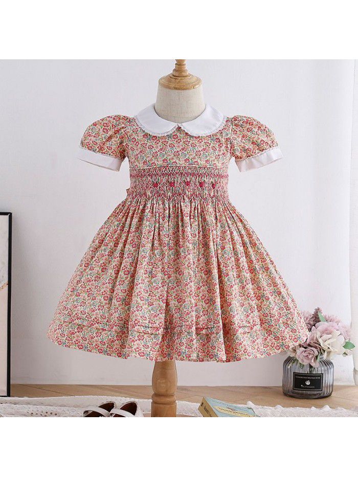 Children's garden princess skirt floral collection heavy industry printed short sleeve skirt  summer new girl's dress 