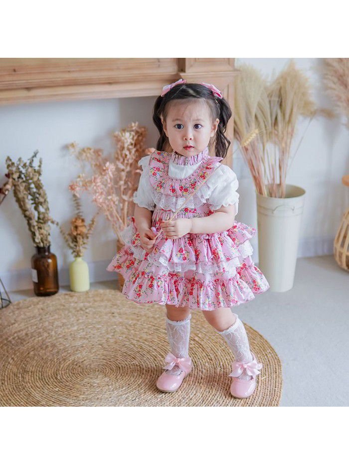 Spanish children's skirt 3-year-old girl crowd dress  summer print Princess Dress Lolita children's wear 