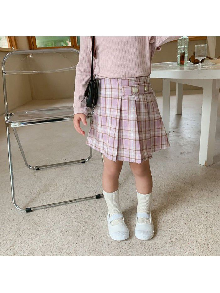 Girls' plaid skirt autumn  new children's foreign style pleated skirt 