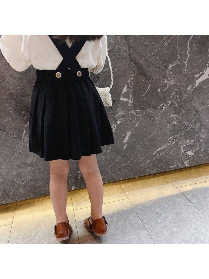 Girl's pleated skirt with straps new style in summer  children's detachable skirt with straps children's fashion 