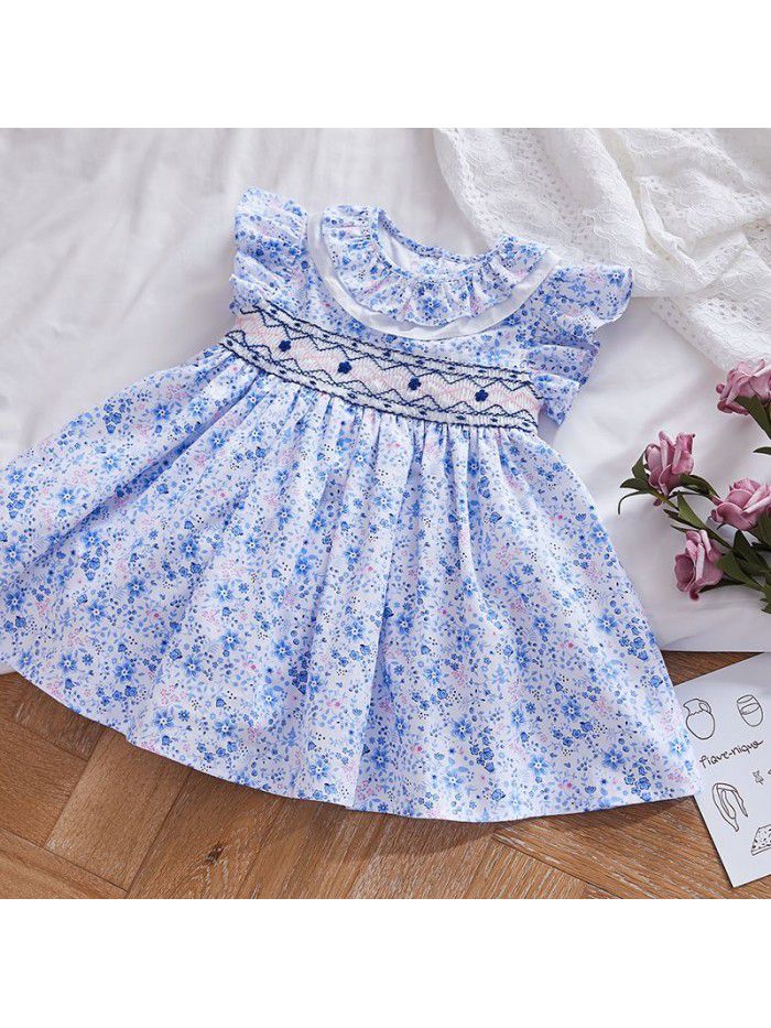 Garment processing short sleeve children's skirt small and medium sized children's floral dress OEM brand princess skirt small batch children's clothing customization 