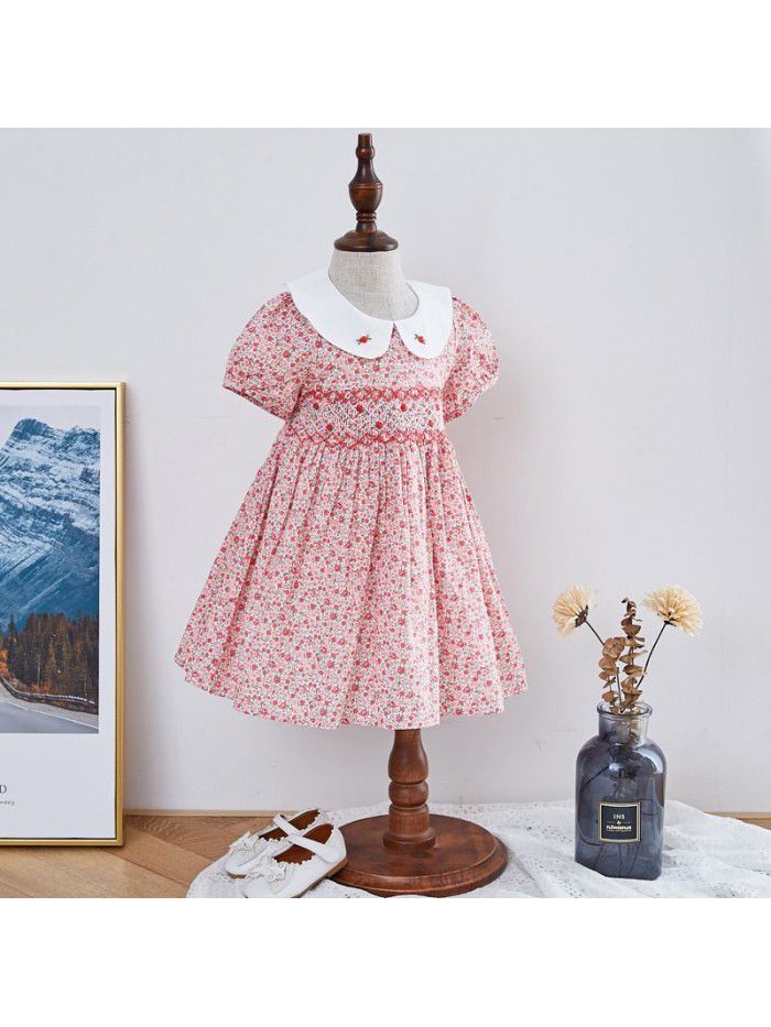  summer new girls' dress Korean printed children's princess skirt sweet cute Lapel children's skirt 