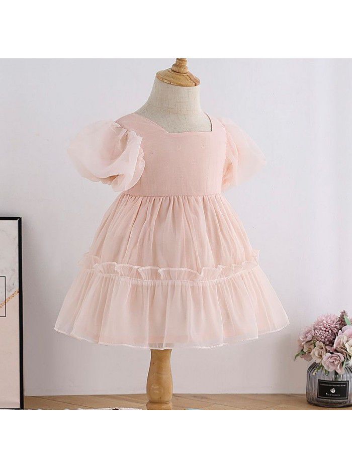 Foreign style baby skirt French girl dress  summer dress temperament children's bubble sleeve Organza Dress 
