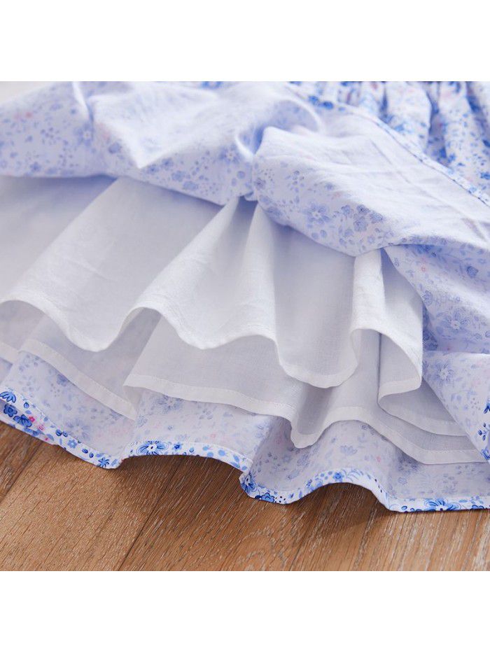 Garment processing short sleeve children's skirt small and medium sized children's floral dress OEM brand princess skirt small batch children's clothing customization 
