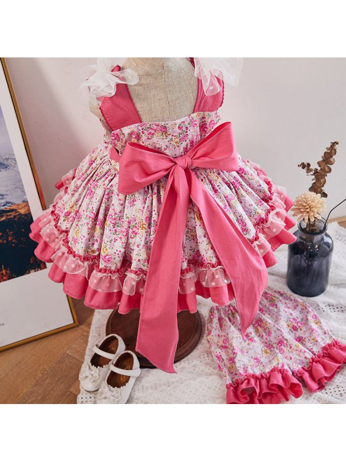  summer court style children's new girl's dress printed sleeveless children's skirt European and American baby vest skirt 