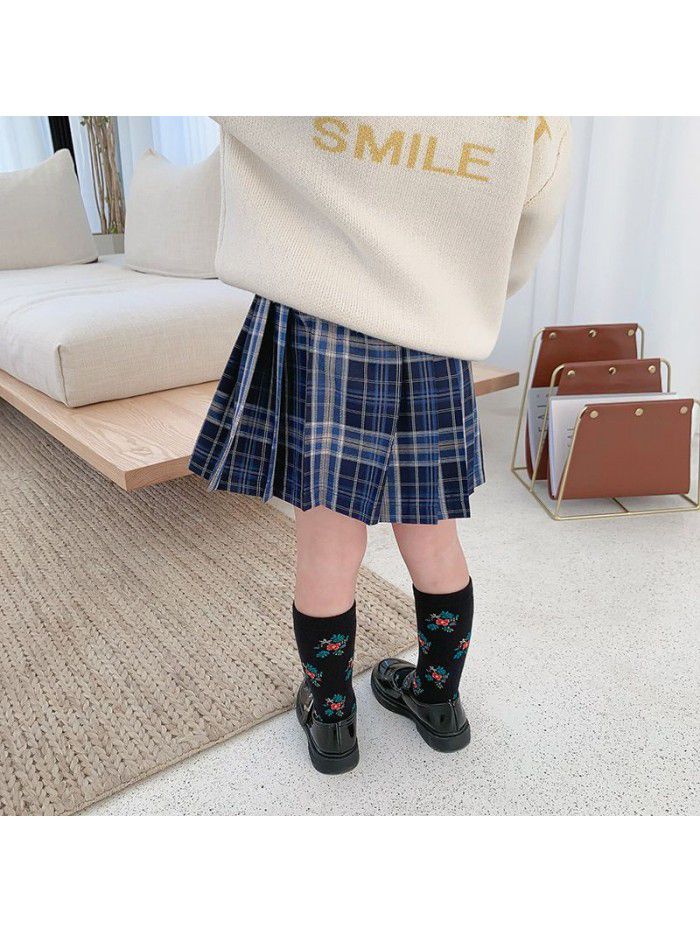 Girl's Plaid pleated skirt spring  new children's JK skirt 