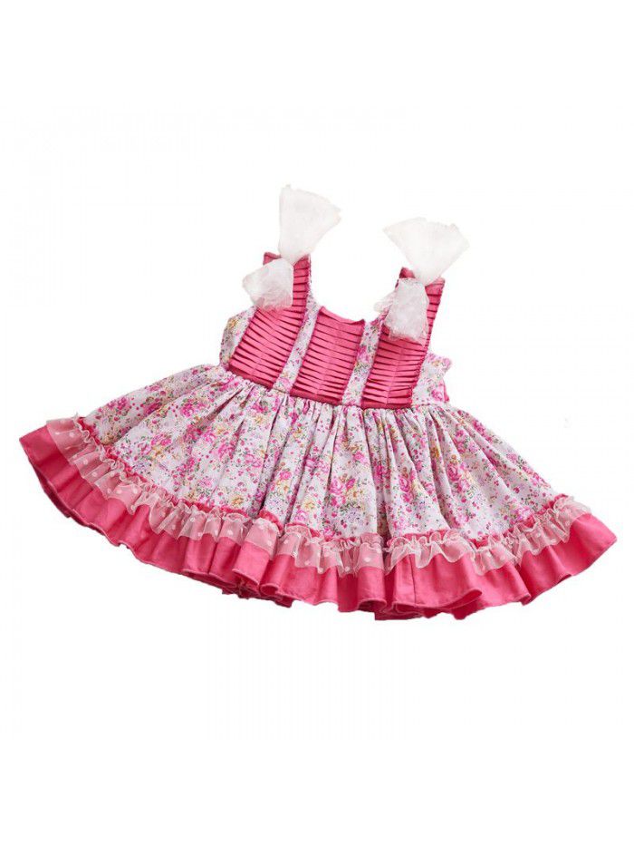 summer court style children's new girl's dress printed sleeveless children's skirt European and American baby vest skirt 