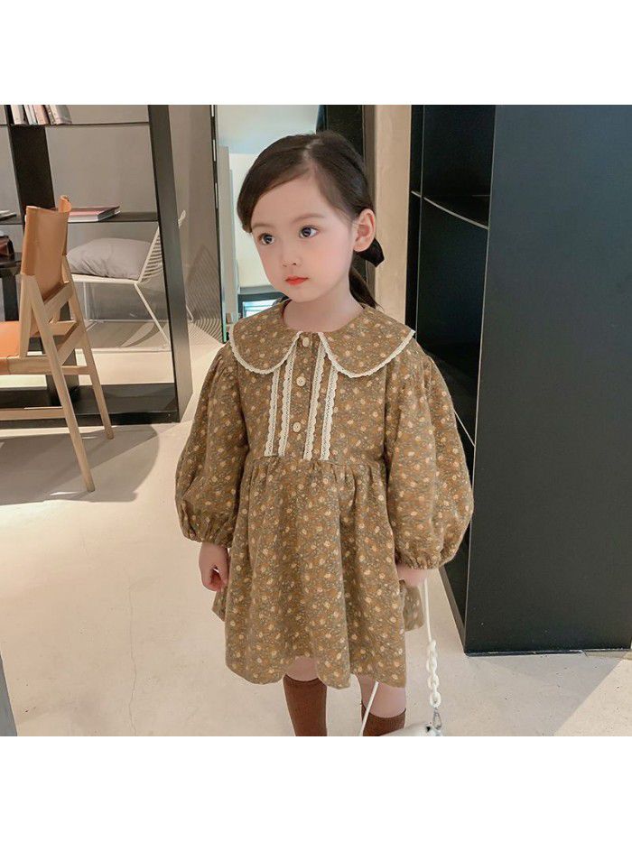 Girls' floral long sleeve dress autumn and winter  new children's foreign style skirt 