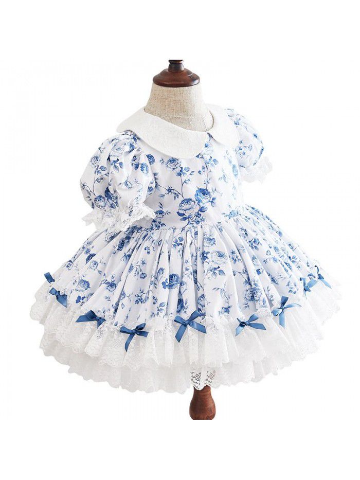 Girls' Lapel Spanish dress bowknot girls' Lolita skirt children's pompous princess skirt 