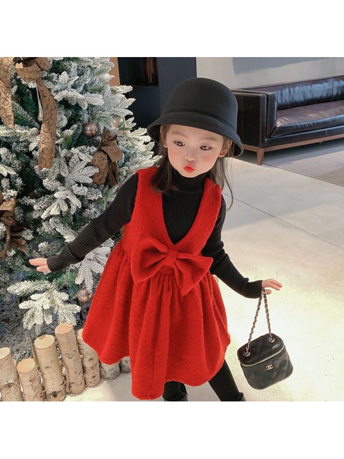 Girls' dress autumn winter  new children's solid color vest skirt princess skirt baby girl's winter skirt Plush 