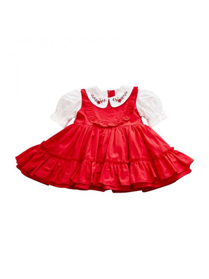 Girls' foreign style short sleeve children's dress one year old baby princess skirt Lolita retro court style puffy skirt 