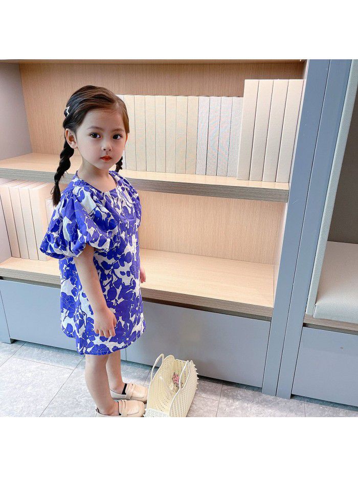 Girls' bubble sleeve dress  summer new children's floral summer dress children's Princess Dress 