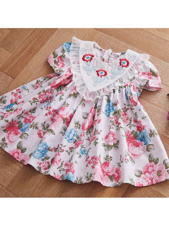  new embroidered Euro American style children's skirt girl's summer princess skirt children's medium length Printed Dress 