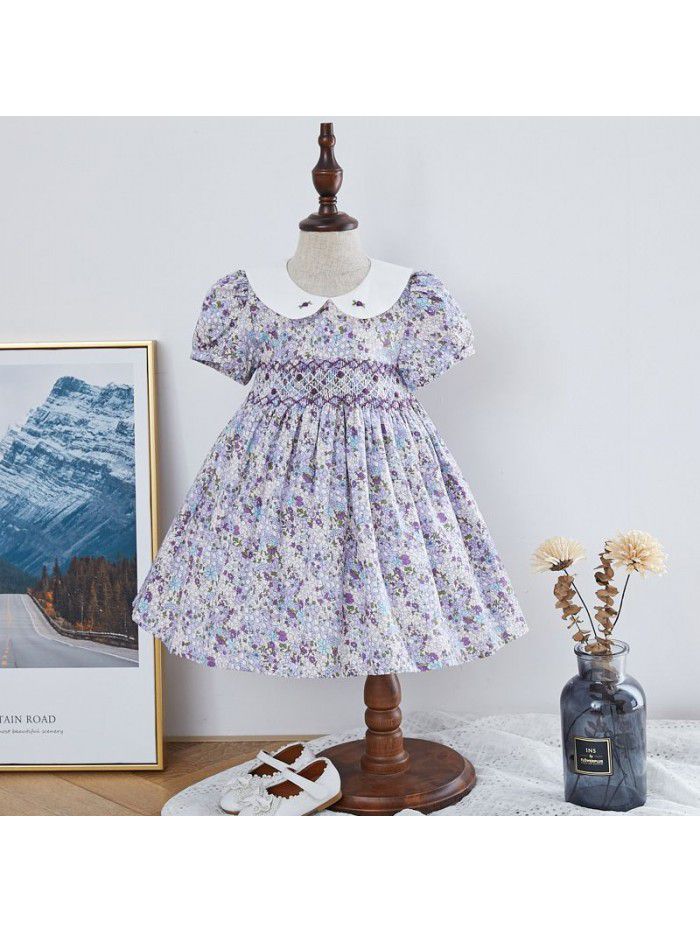  summer new girls' dress Korean printed children's princess skirt sweet cute Lapel children's skirt 