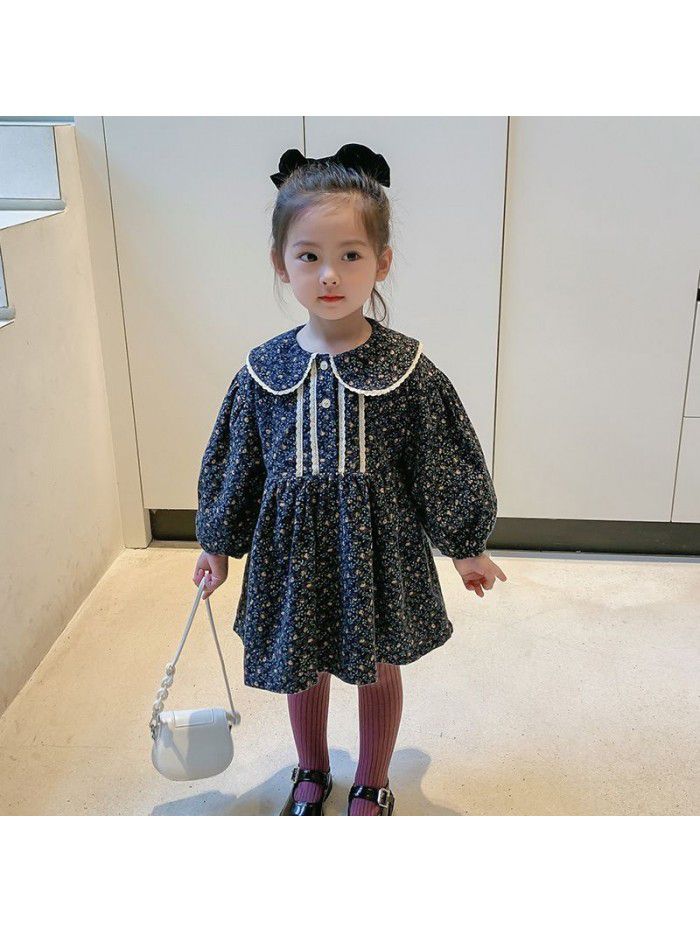 Girls' floral long sleeve dress autumn and winter  new children's foreign style skirt 