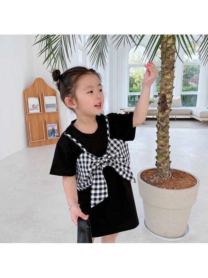 Girls' Knitted Dress  summer new nubao Korean two pieces summer dress children's foreign style short sleeve skirt 