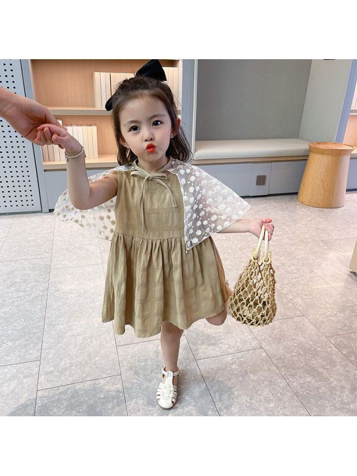 Girls' dress  summer new detachable mesh shawl princess skirt sweet foreign style children's dress 