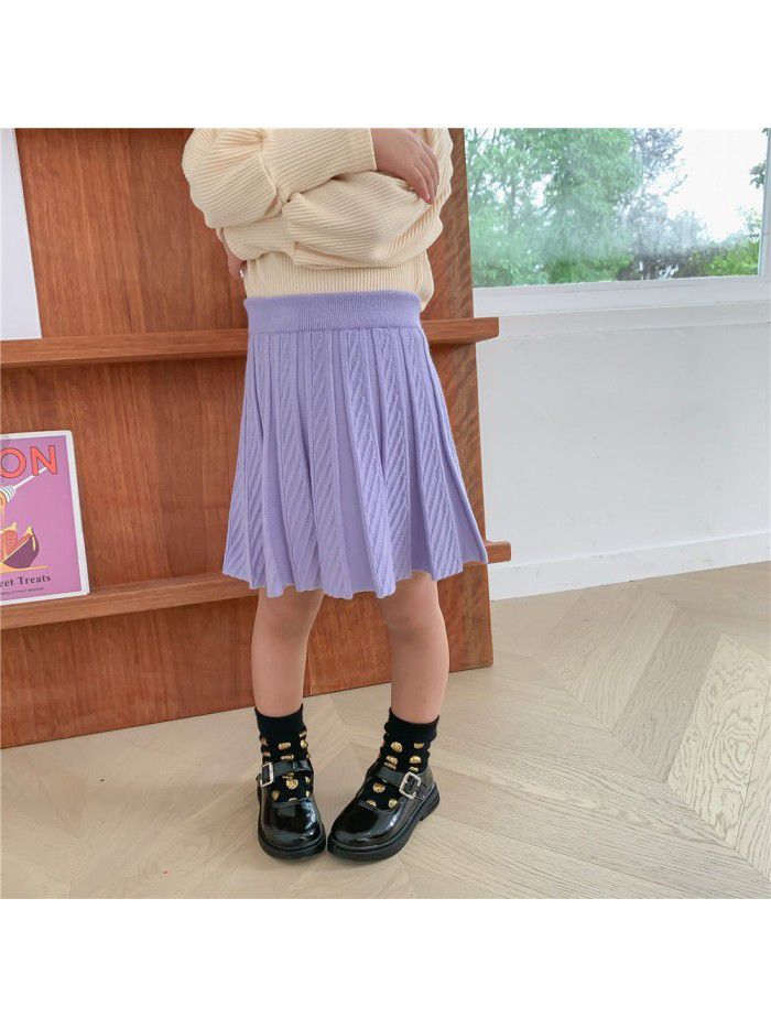 Girls' wool skirt  autumn new children's knitting pleated skirt 