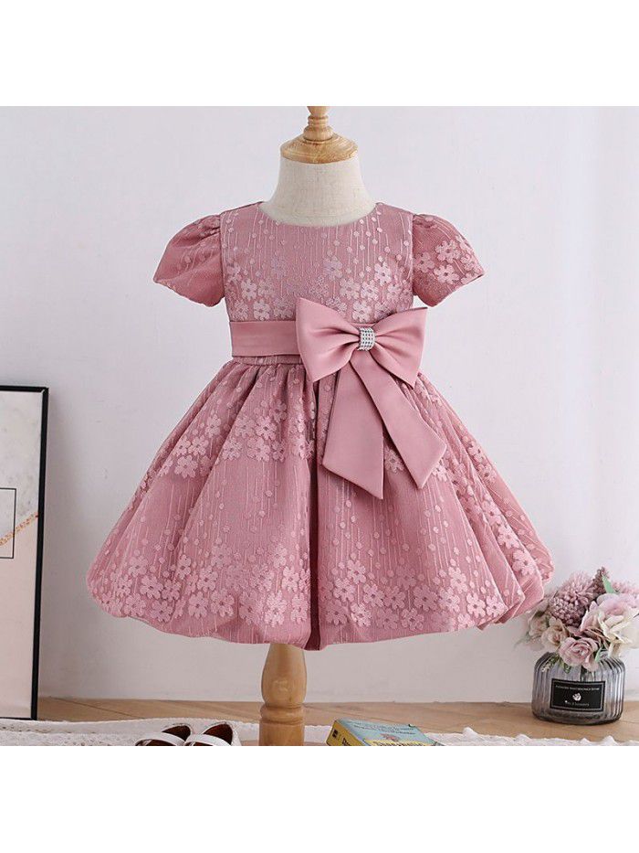 summer new girls' dress performance dress show foreign jacquard girls' dress children's short sleeve skirt 