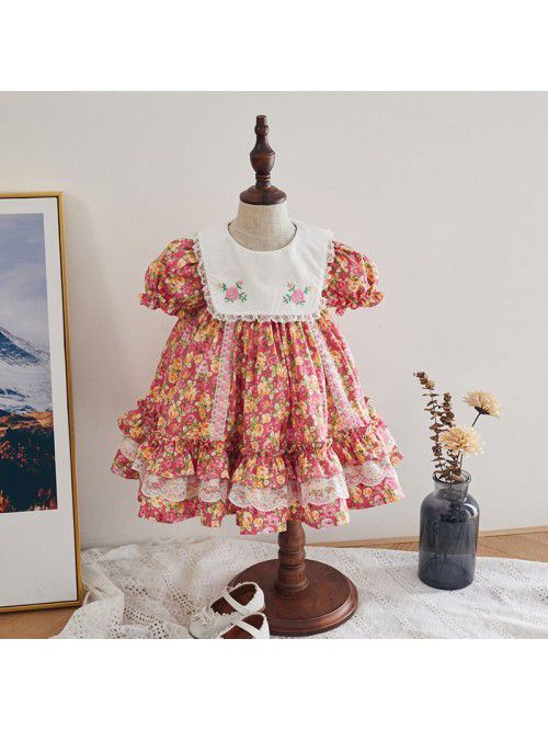 Children's short sleeve printed princess dres...