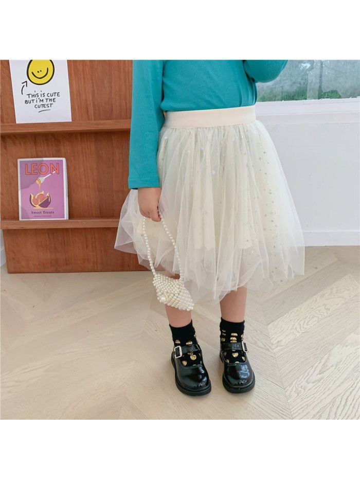 Girls' mesh skirt autumn  new children's sequined skirt 