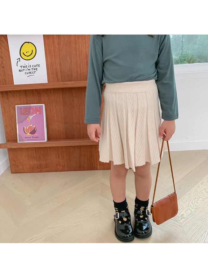 Girls' wool skirt  autumn new children's knitting pleated skirt 